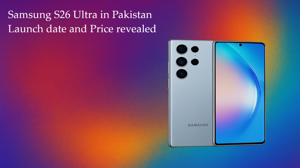 Samsung S26 Ultra massive price leak in Pakistan with phone image and colorful background