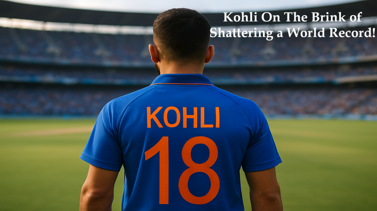 Virat Kohli preparing to bat during an international match as he closes in on the all-format runs record.