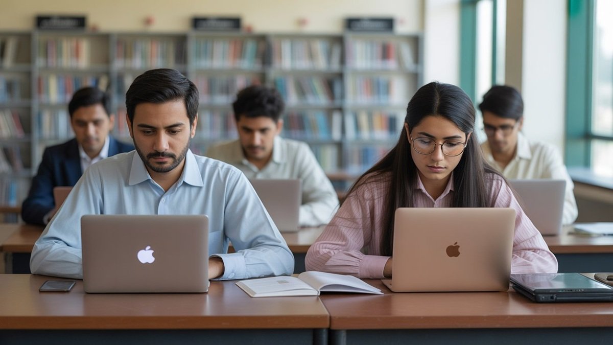 Students using laptops for education in Pakistan