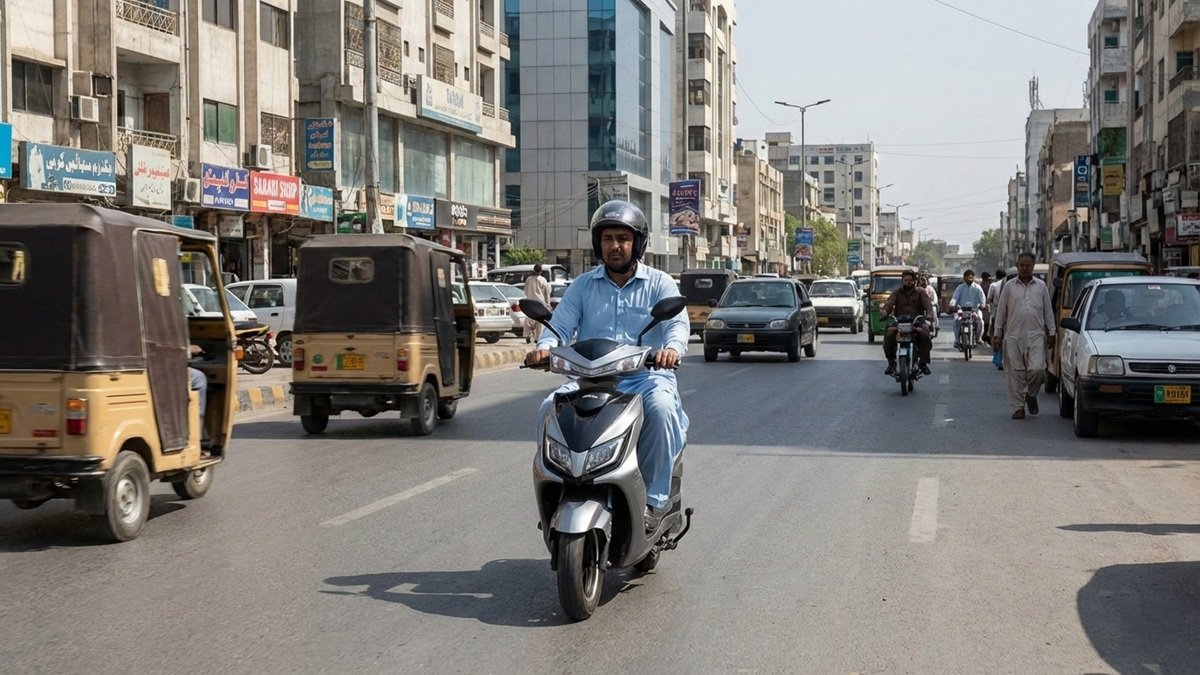 Electric bike and electric scooter parked on a city road in Pakistan, showing everyday urban commuting in 2025