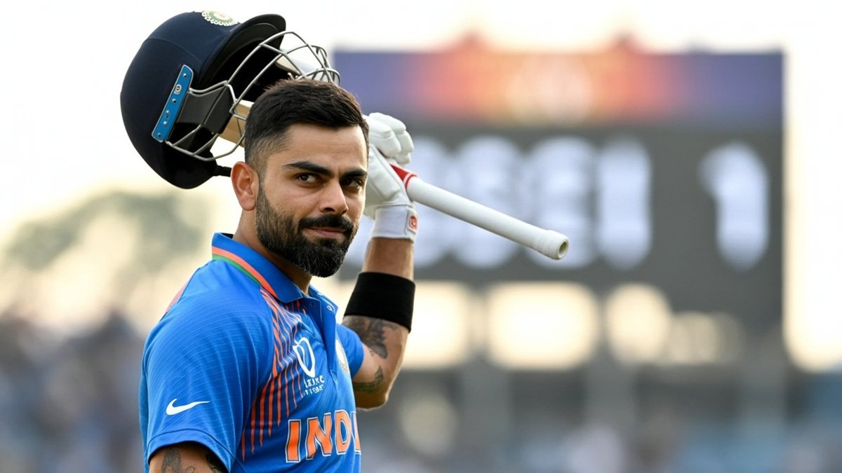 Virat Kohli raises his bat after scoring his 54th ODI century in the decisive India vs New Zealand 3rd ODI.