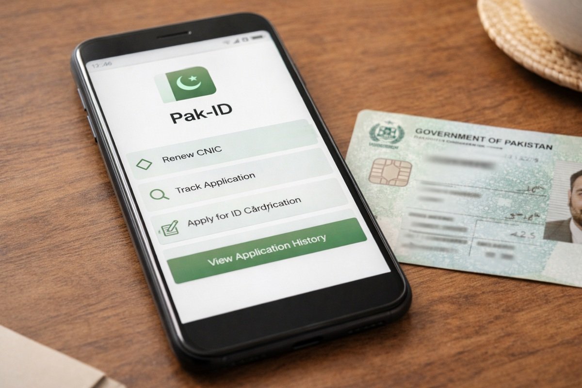 NADRA Pak-ID app showing home-based CNIC modification option for Pakistani citizens in 2026