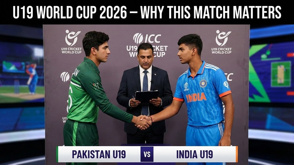 Pakistan U19 and India U19 players ahead of Super Six match at ICC U19 World Cup 2026 in Bulawayo