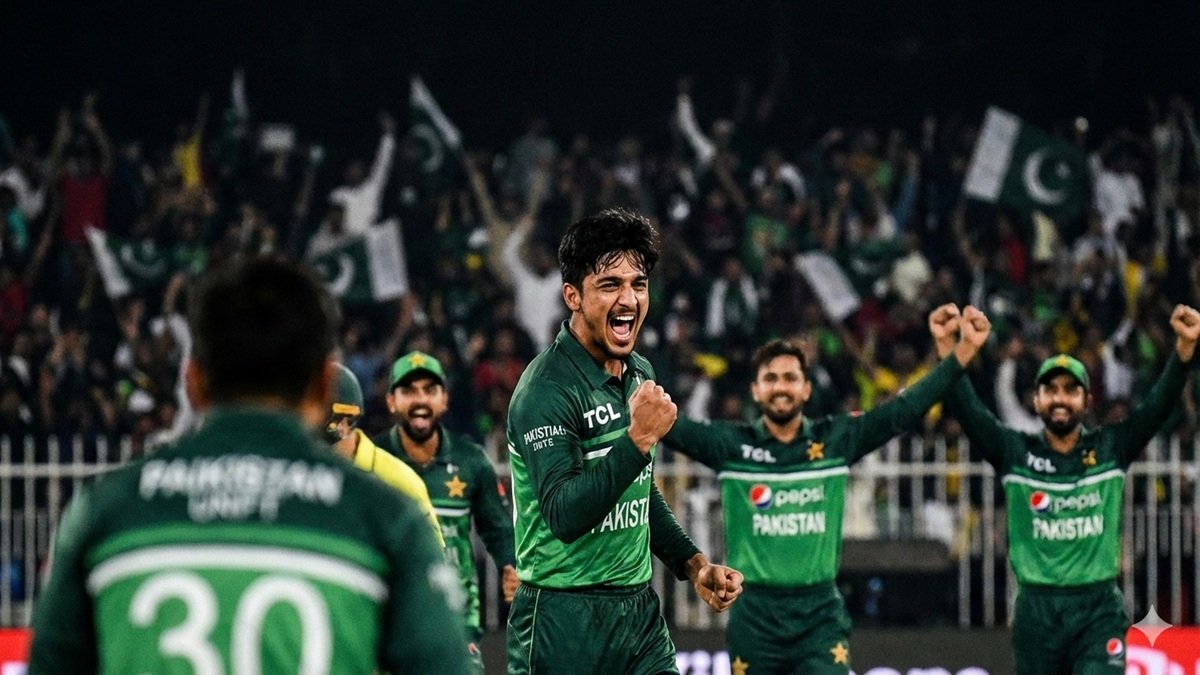 Saim Ayub celebrates after taking a wicket during Pakistan vs Australia 1st T20I at Gaddafi Stadium Lahore