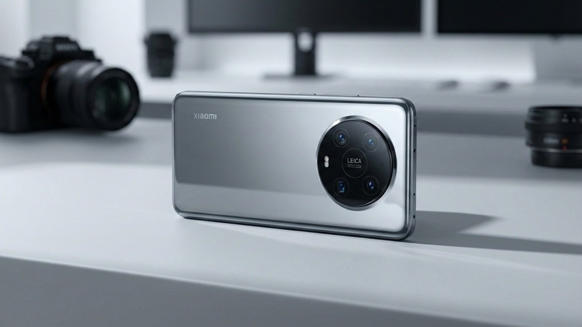 Rear view of the Xiaomi 17 Ultra smartphone showing its triple rear camera module in a neutral studio setting.