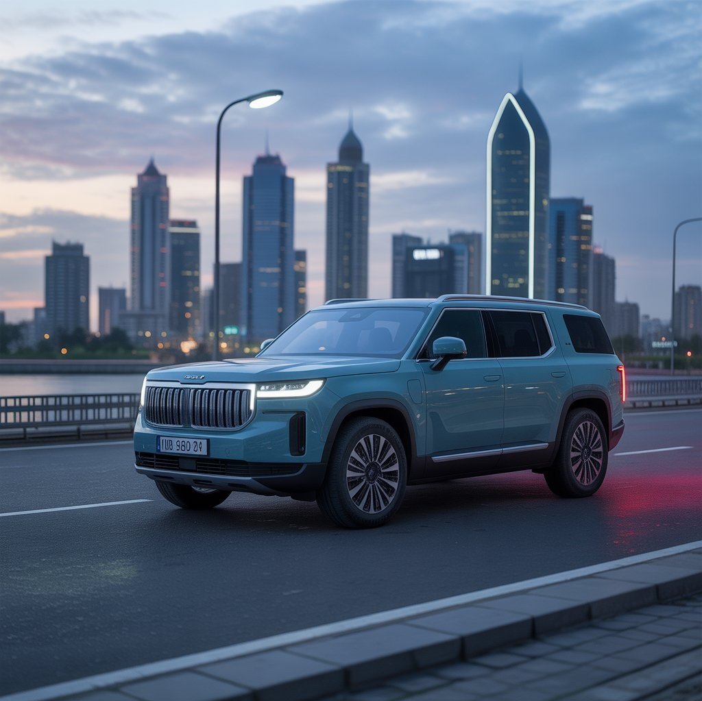Modern hybrid SUV on Pakistani road