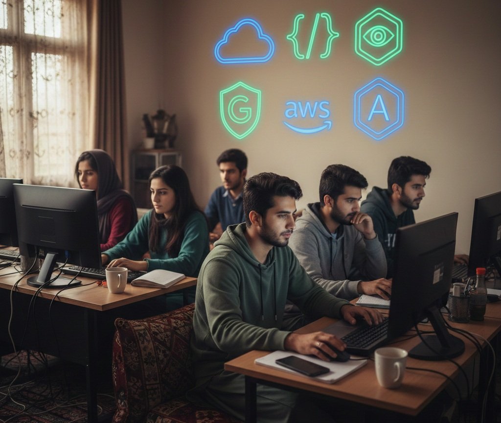 Pakistan youth working on computers and digital skills