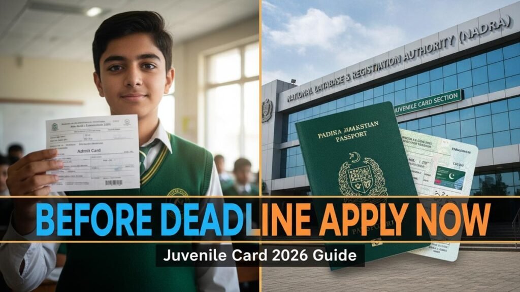 Parent and child at NADRA registration center applying for Juvenile Card 2026 in Pakistan