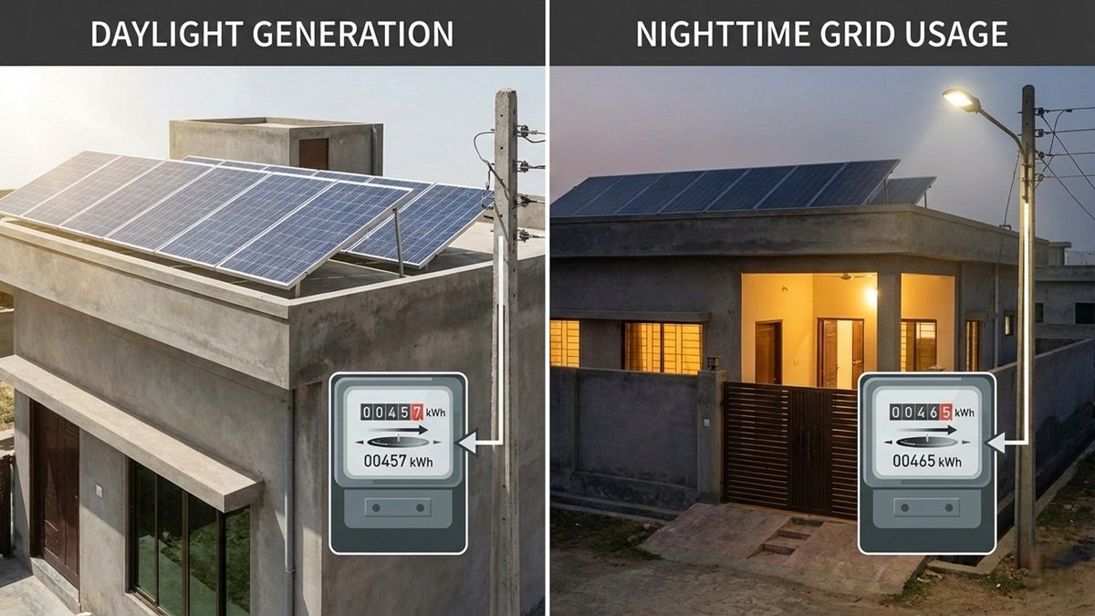 Pakistan’s new solar net metering policy explained with rooftop solar panels and electricity meters