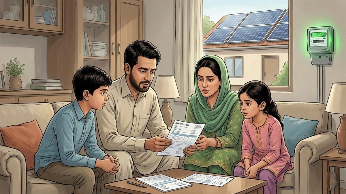 Solar panel installation with electricity meter