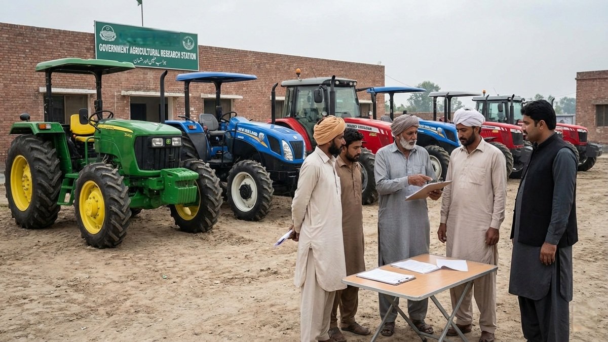 A Punjab farmer standing beside a subsidized tractor under the CM Punjab Green Tractor Scheme Phase 3 (2026), highlighting government support for modern agriculture and rural development.