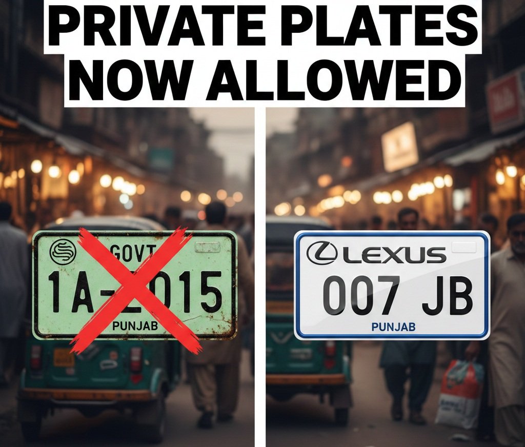 Car number plate on a vehicle in Pakistan