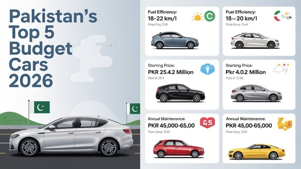 Top 5 affordable cars in Pakistan 2026 with prices and mileage comparison