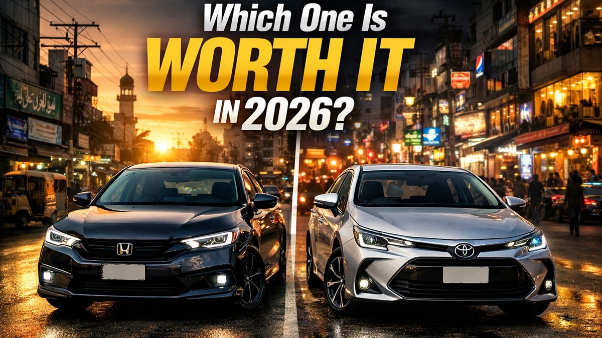 Honda Civic vs Toyota Corolla 2026 comparison in Pakistan showing price, fuel cost and features