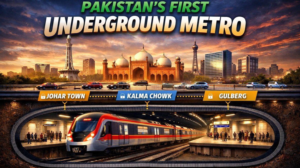 Lahore Blue Line underground metro route concept connecting Valencia Town to Babu Sabu Chowk in Pakistan
