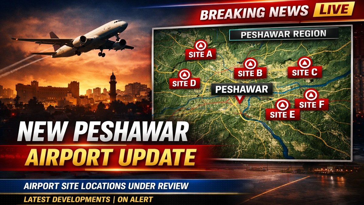 New Peshawar International Airport project update showing proposed airport development plan in Khyber Pakhtunkhwa