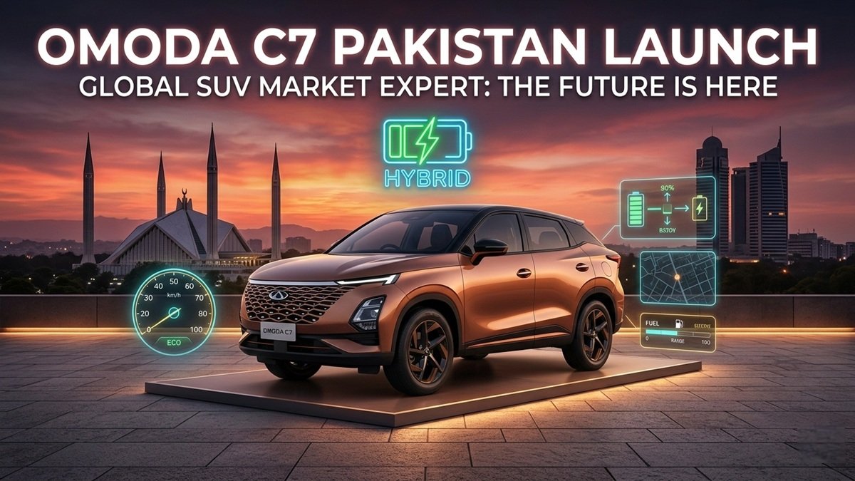 Omoda C7 hybrid SUV 2026 launched in Pakistan showing futuristic design and digital cockpit features