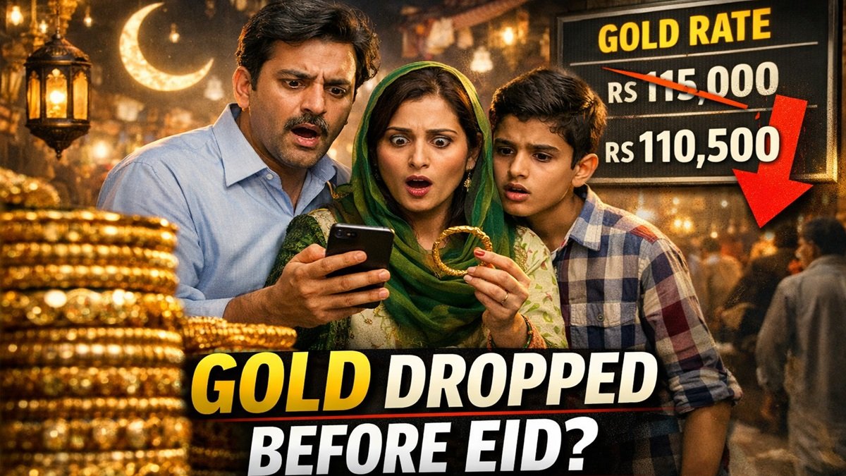 Gold price in Pakistan before Eid 2026 as buyers check jewelry rates after a sharp market drop