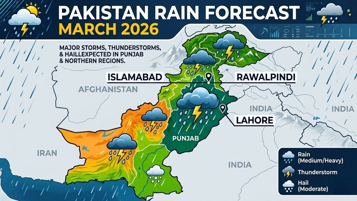 Rain falling on wheat fields in Pakistan Punjab