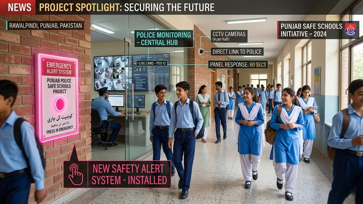 Pink Button emergency alert system installed in Punjab school classroom for student safety