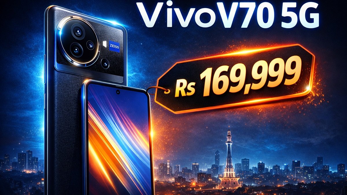 Vivo V70 5G smartphone showing ZEISS camera setup and price in Pakistan with AMOLED display and premium design