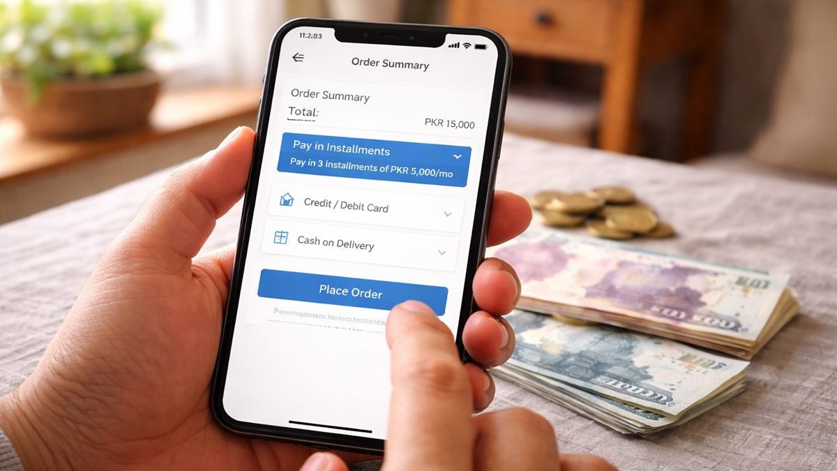 User shopping online in Pakistan with BNPL option visible at checkout on Daraz platform