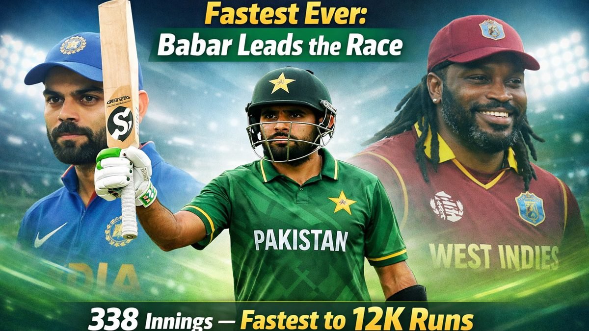 Babar Azam celebrating after becoming fastest player to reach 12000 T20 runs in PSL 2026 match