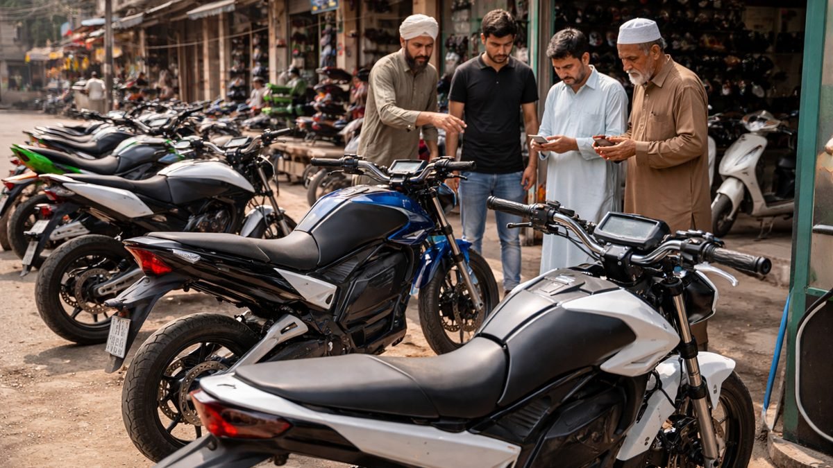 Electric bike rider on Pakistan road