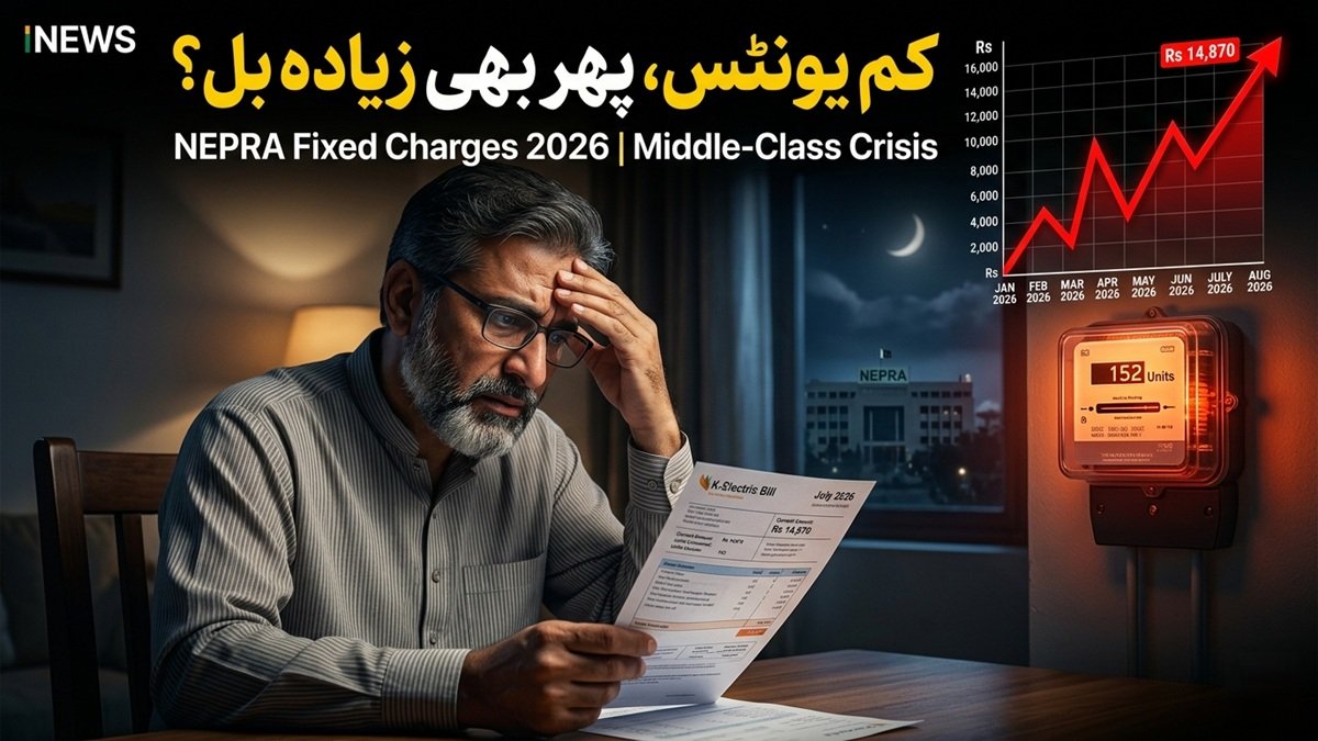 Pakistani man holding a high electricity bill as NEPRA fixed charges raise household power costs in 2026