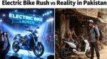 Electric bikes in Pakistan during fuel crisis 2026 showing urban commuters and charging challenges