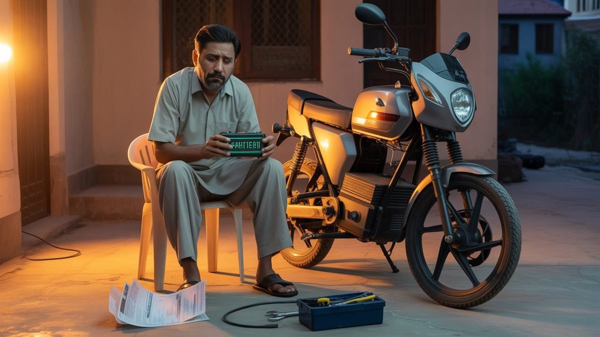 Mechanic working on a motorcycle — EV service infrastructure still limited in Pakistan
