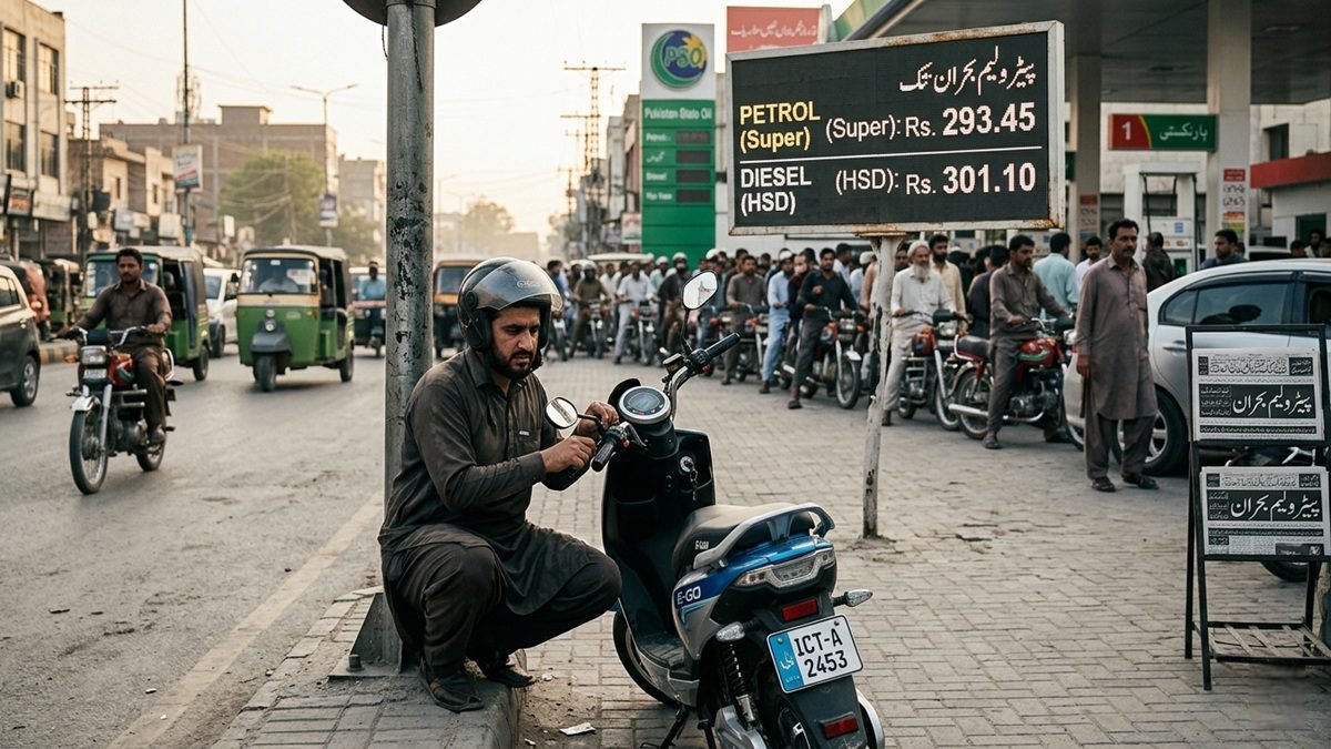 Electric bike being charged on a city street — Pakistan EV boom 2026