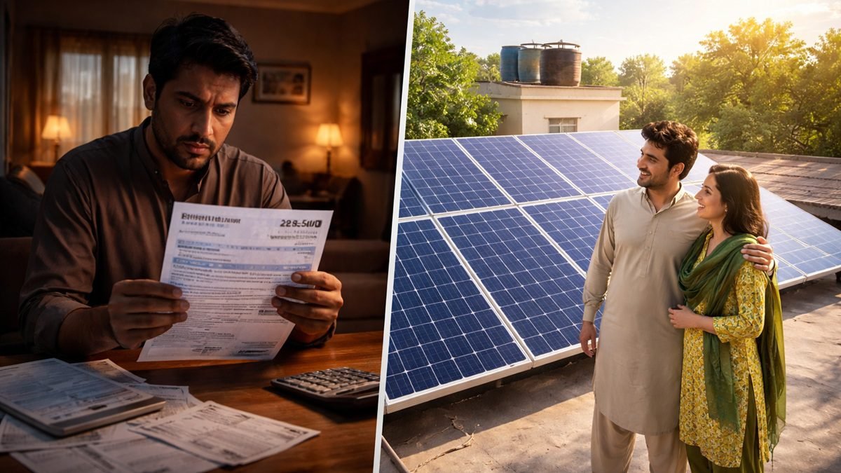 Free Solar Panels in Punjab: Deadline Extended Again Family in Punjab reviewing electricity bill with solar panels installed on rooftop under government scheme