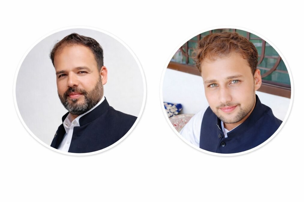 Combined circular profile portraits of Sheraz Ahmed and Ahsan Ahmed, professional journalist and story writer.