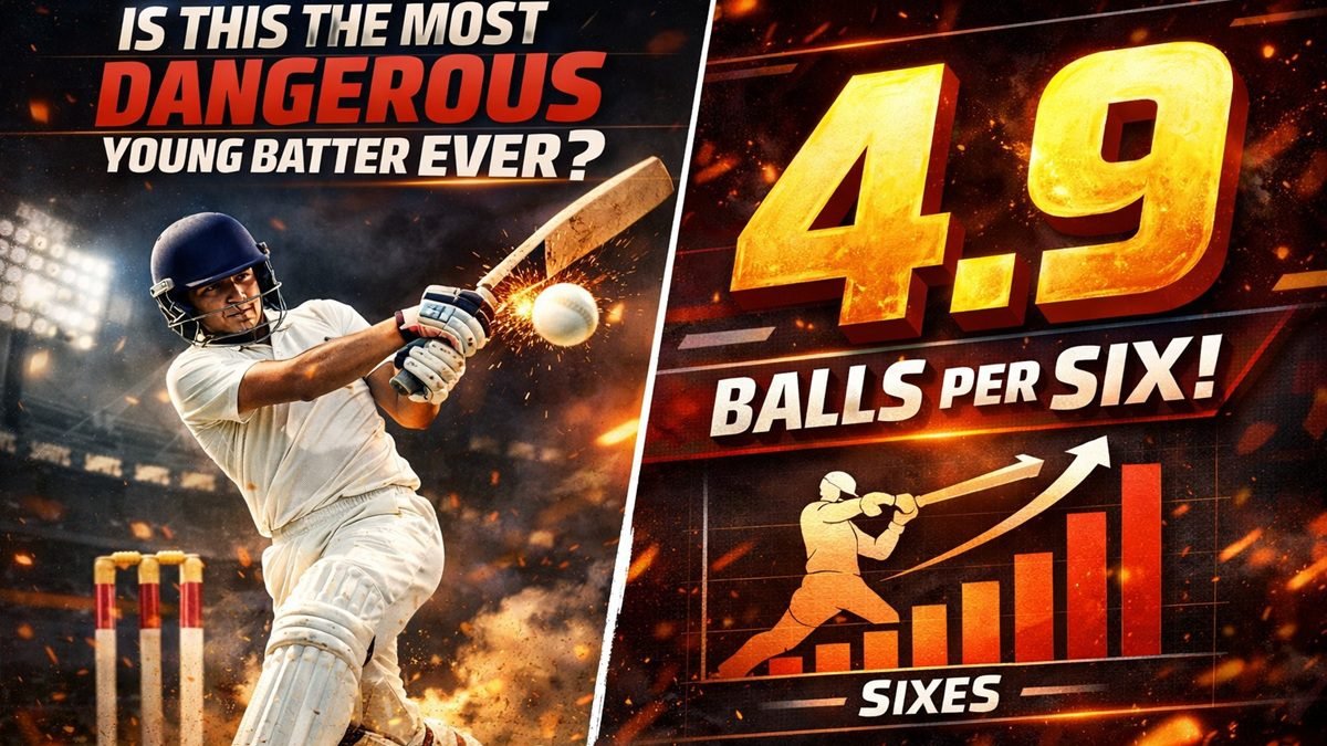 Vaibhav Suryavanshi hitting a powerful six in IPL 2026 match showing his record-breaking six-hitting performance