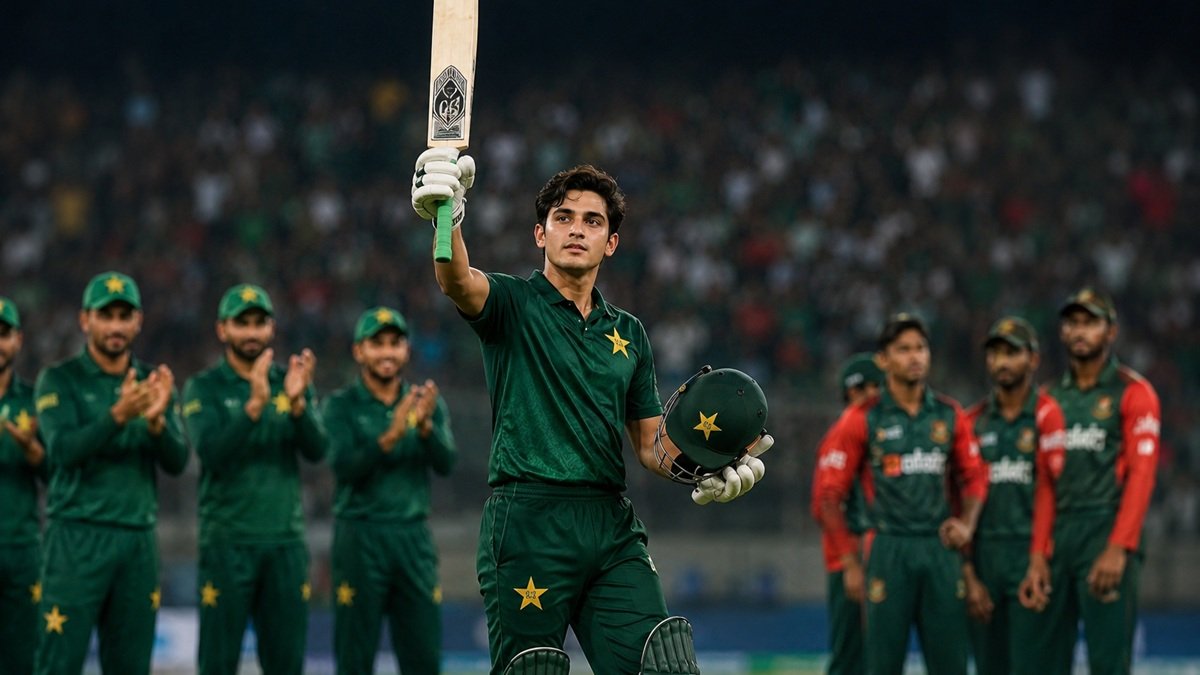 Pakistan Finally Finds a Calm Young Batter in Azan Awais’ Dhaka Thriller Cricket batsman playing a Test match shot