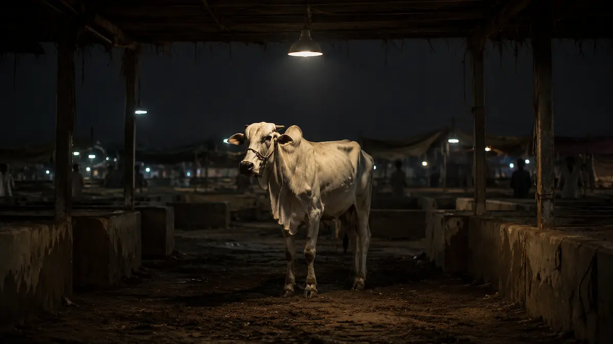 Pakistan Qurbani livestock market crisis showing unsold cattle and worried traders before Eid ul Adha 2026