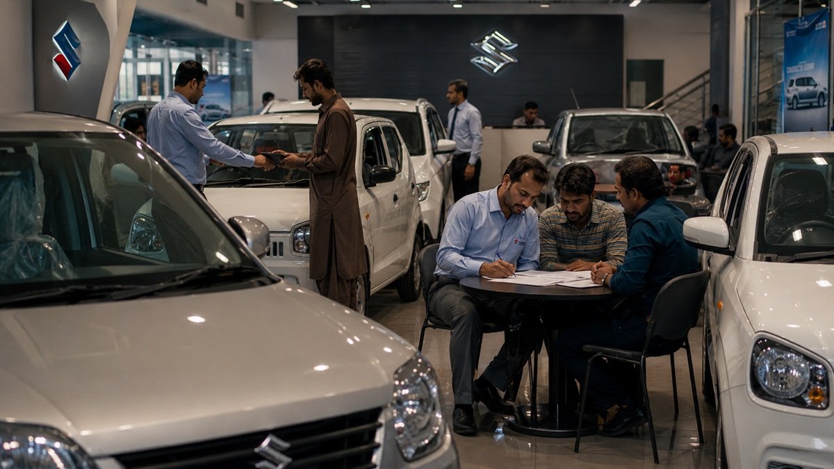 Pakistan Buyers Rush for Suzuki Alto as Another Price Jump Looms Cars lined up at Pakistan dealership