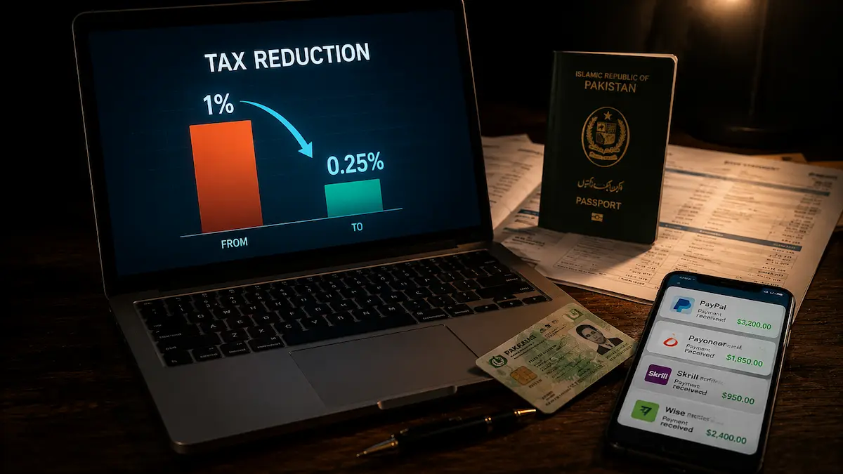 Update: Thousands of Pakistani Freelancers May Be Overpaying Tax Pakistani freelancer reviewing tax documents and PSEB registration details on a laptop in 2026
