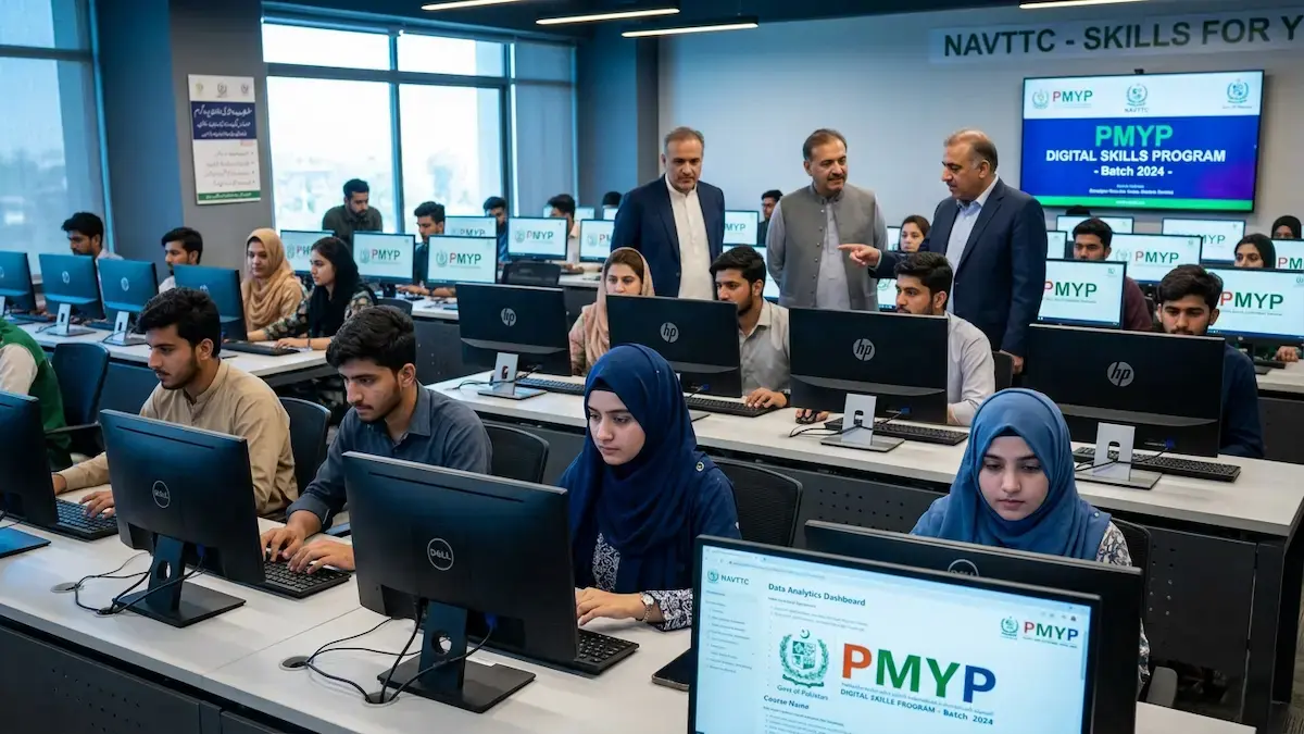Update: Free Digital Skills Program Could Change Careers for Pakistani Youth Pakistani students attending PMYP Skills of Tomorrow freelancing training program at a digital skills center