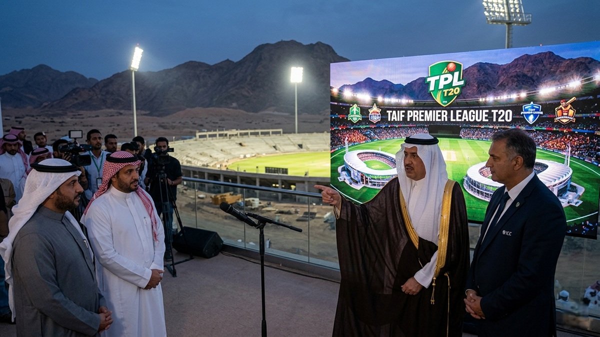 Confirmed: Saudi Arabia Enters Franchise Cricket With Dunes T20 League Cricket stadium at sunset representing Gulf franchise cricket growth