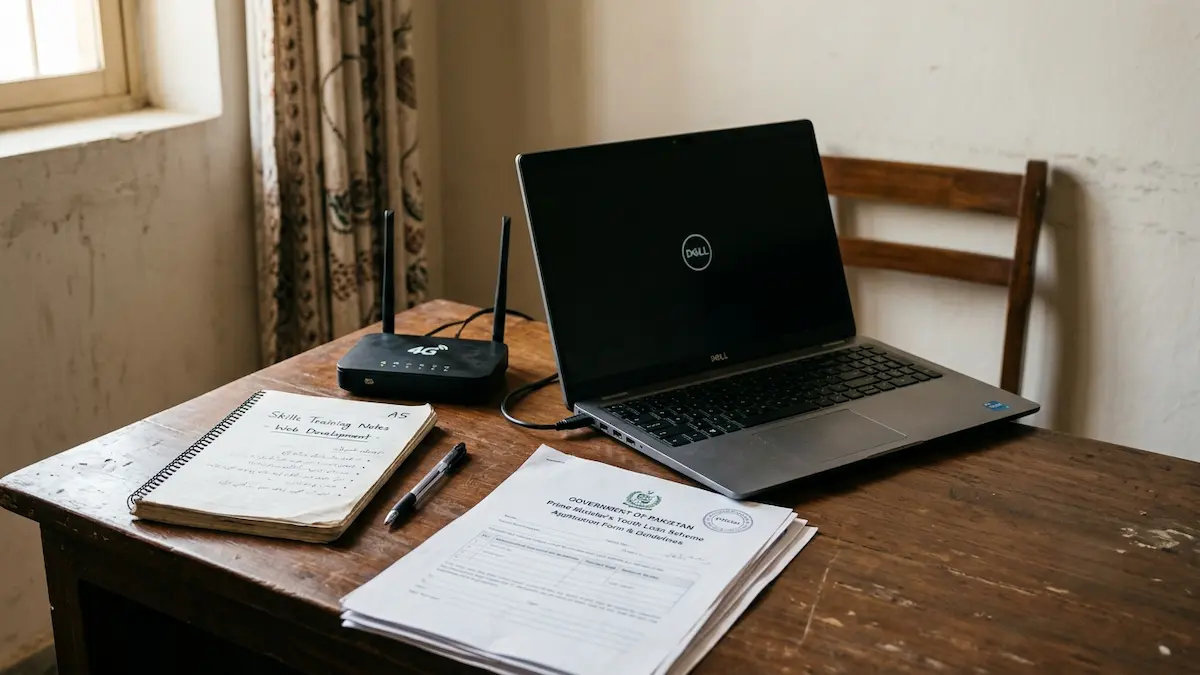 Woman using laptop for online freelance work from home as part of digital skills training