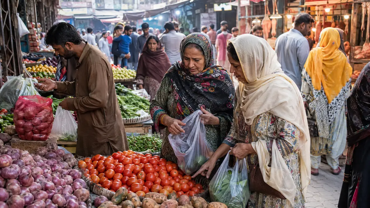 Lahore grocery market showing fresh vegetables and produce prices June 2026