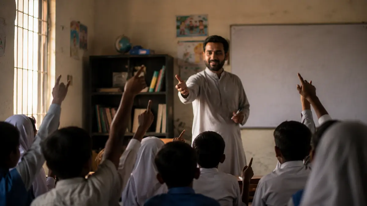 Teacher conducting interactive classroom session in Punjab government school