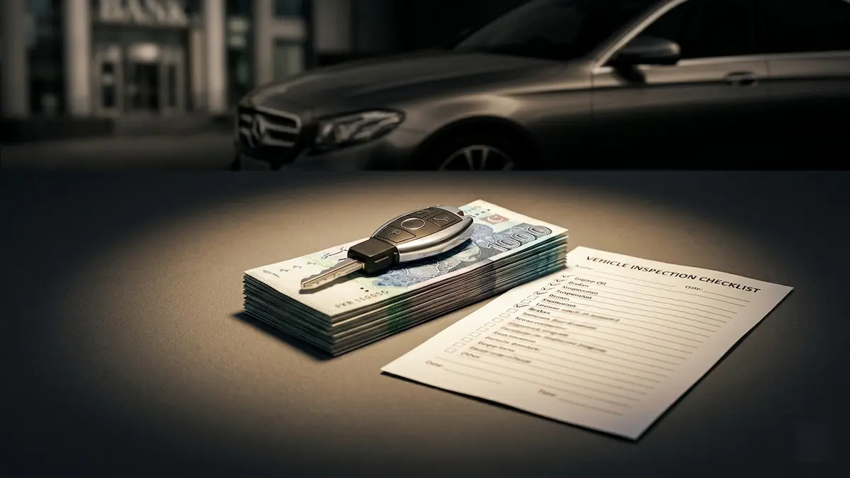 Used car buyer inspecting a Suzuki Cultus under Rs 15 lakh budget in Pakistan 2026 before purchase