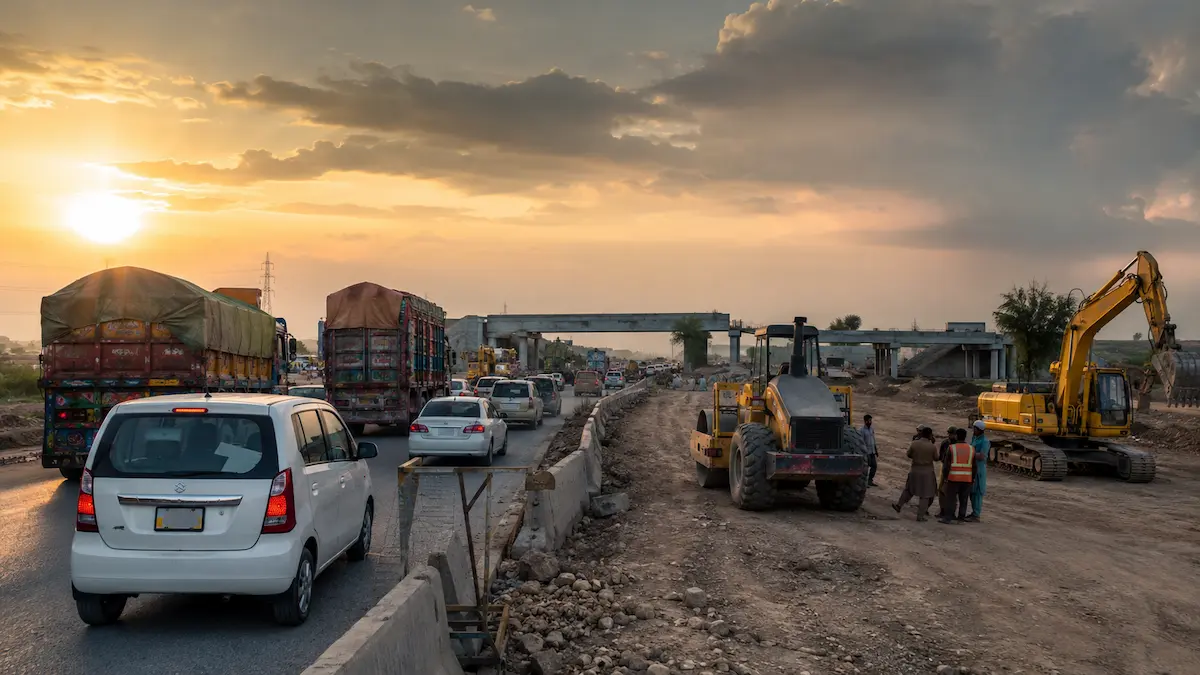 Pakistan M13 motorway construction progress near Kharian