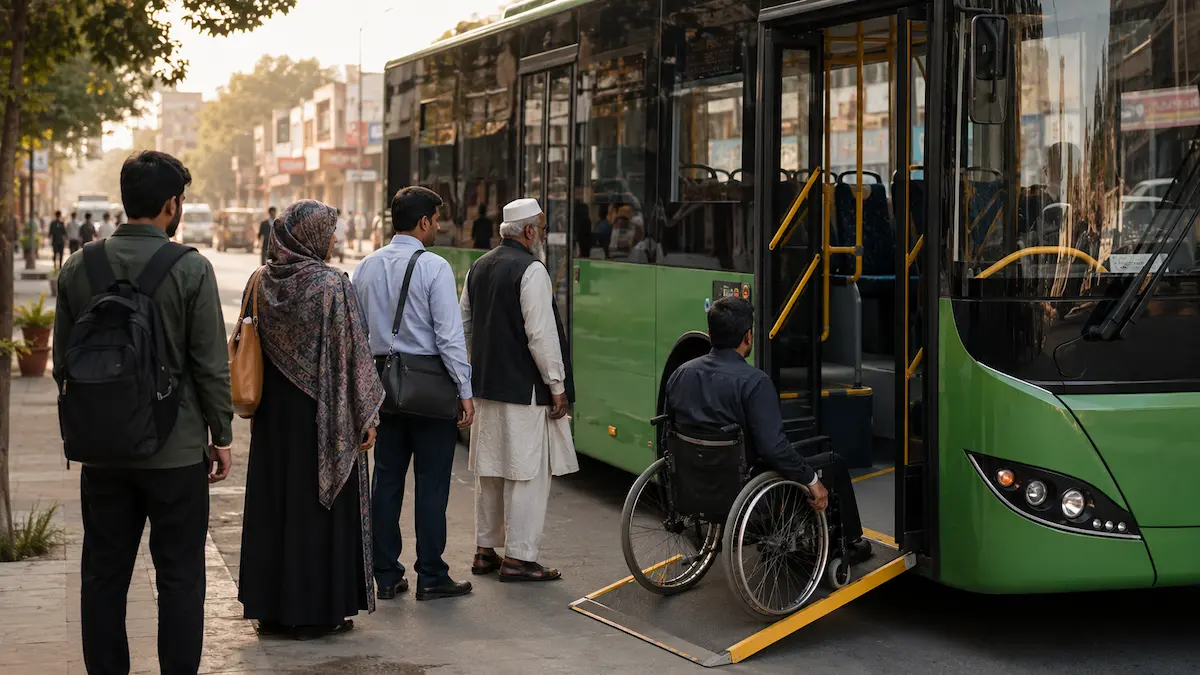 Punjab electric bus at a city bus stop
