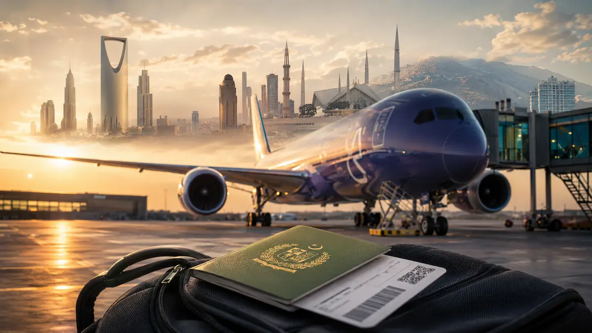 Riyadh Air Boeing 787-9 Dreamliner preparing for its first direct flight between Riyadh and Islamabad in August 2026.