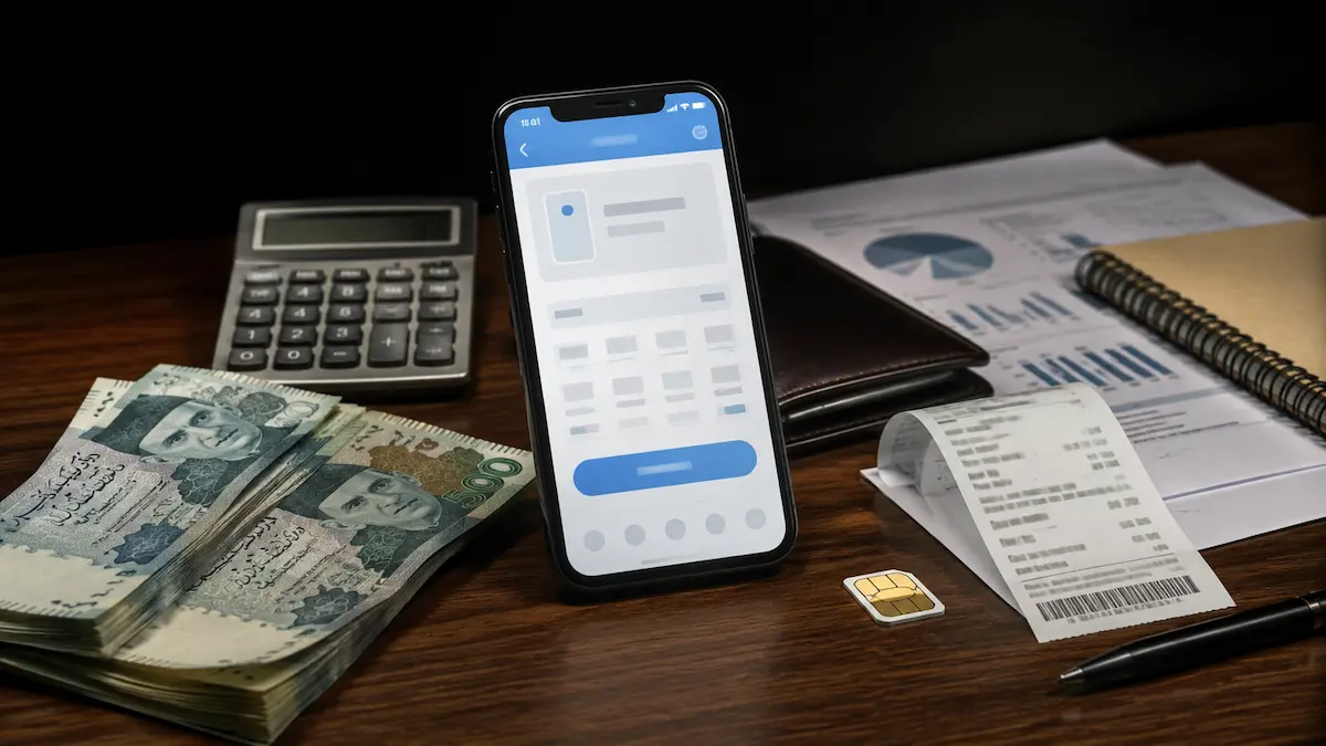 Pakistani user checking prepaid mobile recharge balance after tax deductions