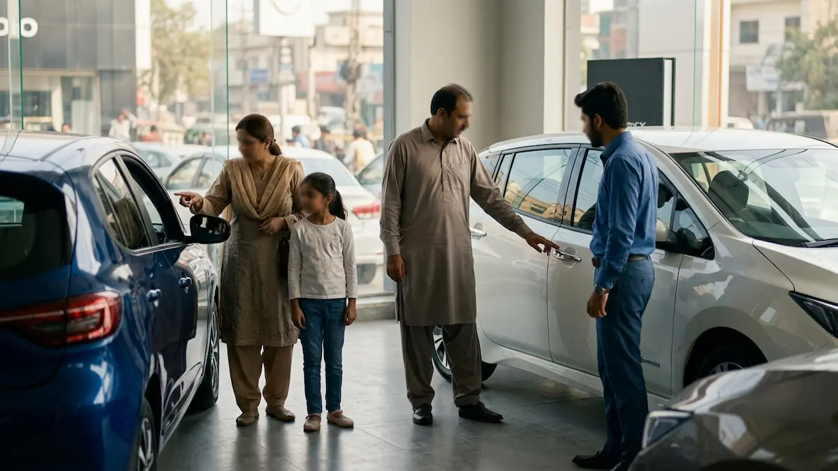 GWM ORA 03 electric hatchback parked in a Pakistani city street